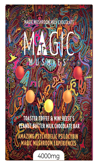 Magic Mushroom Toasted Toffee Mini Reese Milk Chocolate Bar Box Front