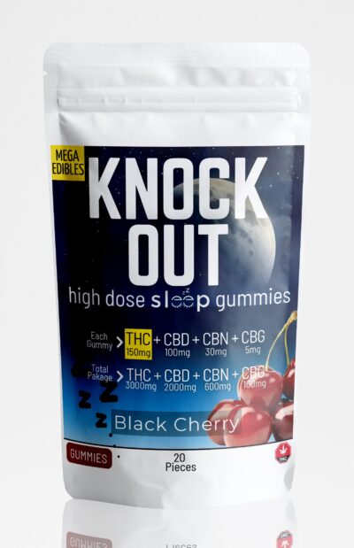 Knock Out Gummy 150mg THC (Rectangular 5ml) Front - Black Cherry - 20 pack