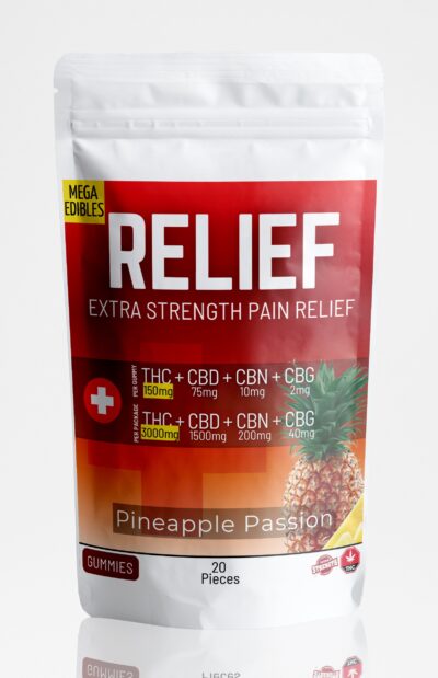 Relief Extra Strength 150MG THC (square 5ml) Front - Pineapple - 20 pack