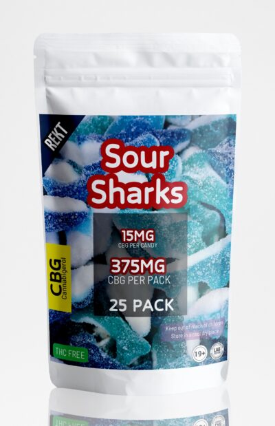 REKT Sour Sharks Gummies 375mg CBG (25 x 15mg CBG)