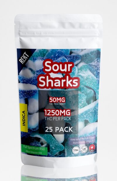 REKT Sour Sharks Gummies 1250mg THC Indica (25 x 50mg THC)