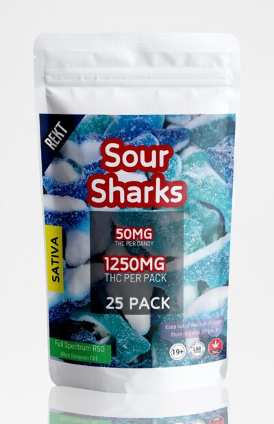 REKT Sour Sharks Gummies 1250mg THC Sativa (25 x 50mg THC)