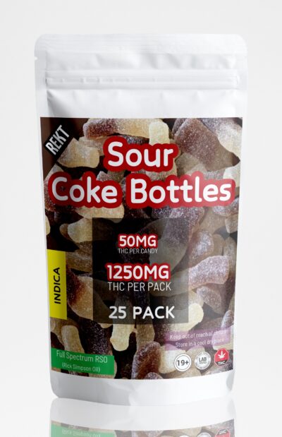 REKT Sour Coke Bottles Gummies 1250mg THC Indica (25 x 50mg THC)