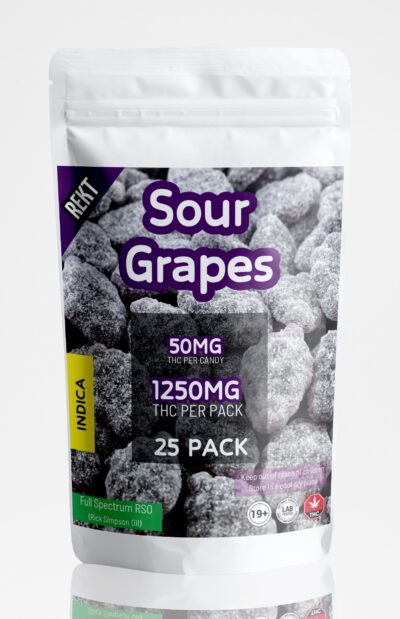 REKT Sour Grapes Gummies 1250mg THC Indica (25 x 50mg THC)