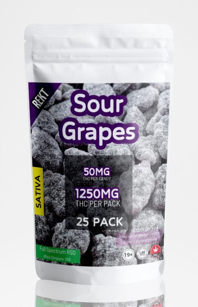 REKT Sour Grapes Gummies 1250mg THC Sativa (25 x 50mg THC)