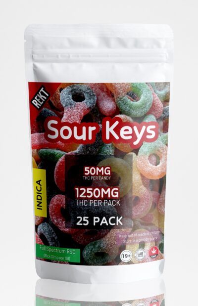 REKT Sour Keys Gummies 1250mg THC Indica (25 x 50mg THC)