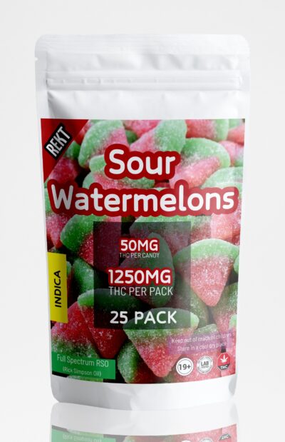REKT Sour Watermelon Gummies 1250mg THC Indica (25 x 50mg THC)