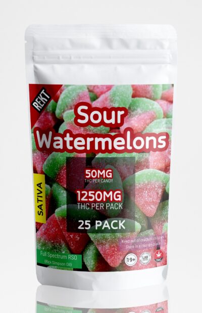 REKT Sour Watermelon Gummies 1250mg THC Sativa (25 x 50mg THC)