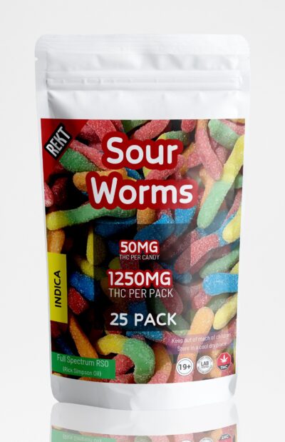 REKT Sour Worms 50mg THC Indica - 25 pack