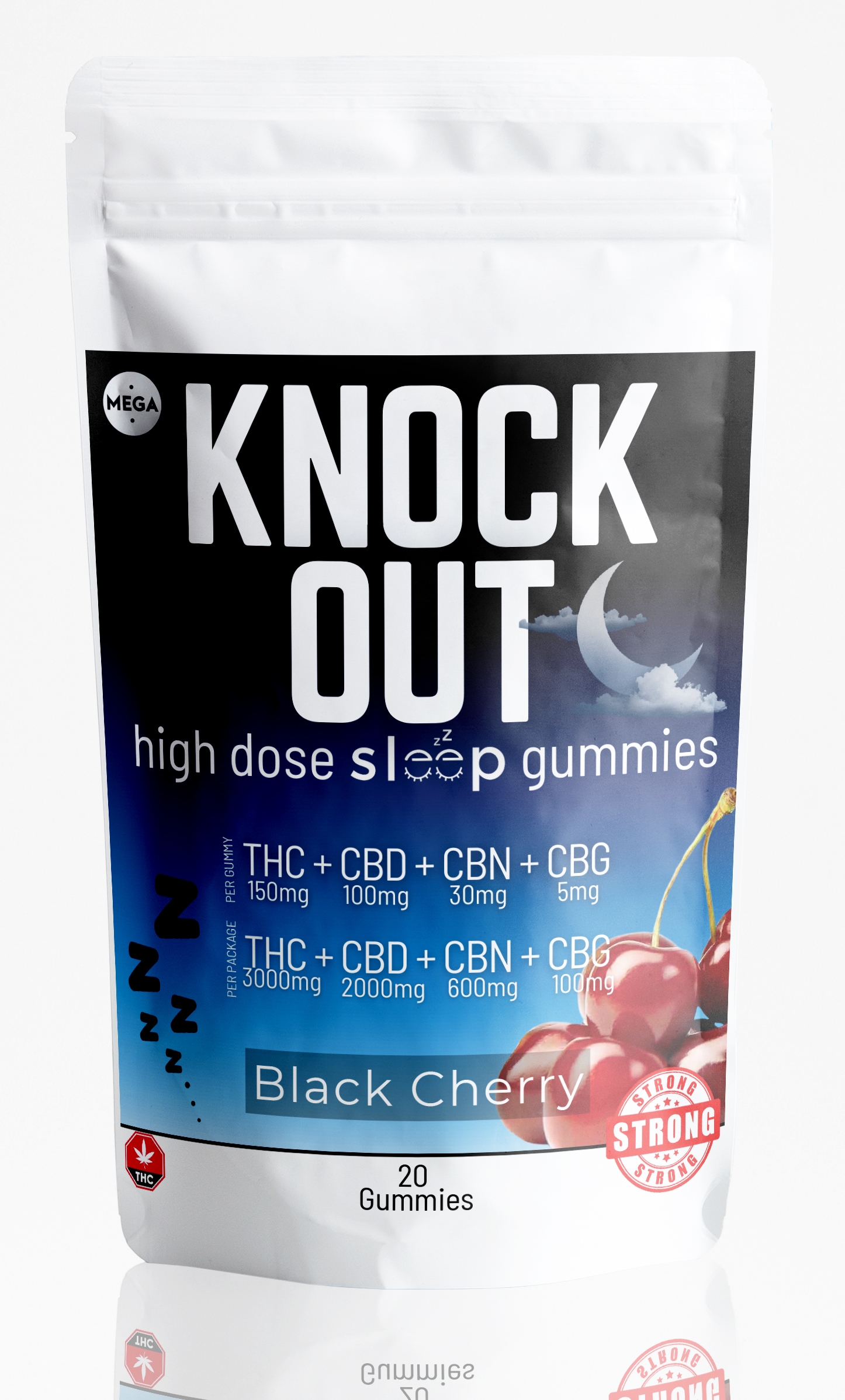 Knock Out Gummies THC CBD CBN CBG (Extra Strength) Black Cherry - (20 Pack)